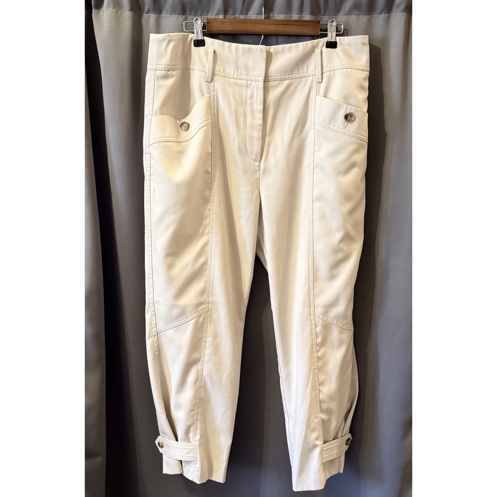 REISS Madeline Wide Leg Trouser Pants Beige Ankle Buttons Women's Sz 12